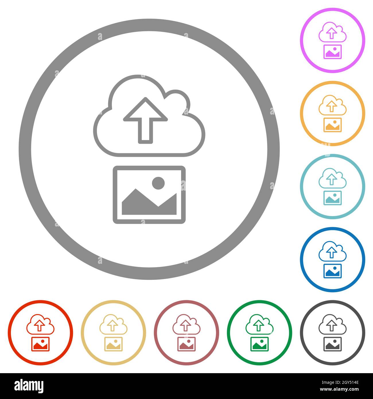 Upload image to cloud outline flat color icons in round outlines on ...