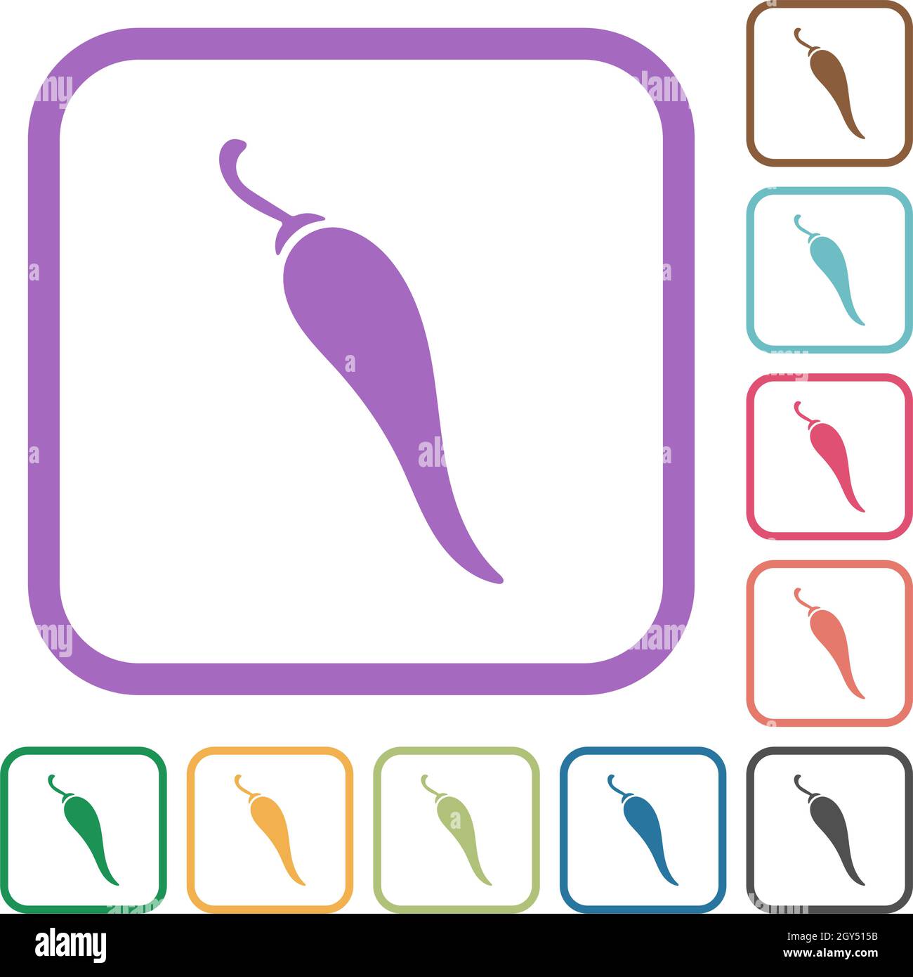 Chili pepper solid simple icons in color rounded square frames on white ...