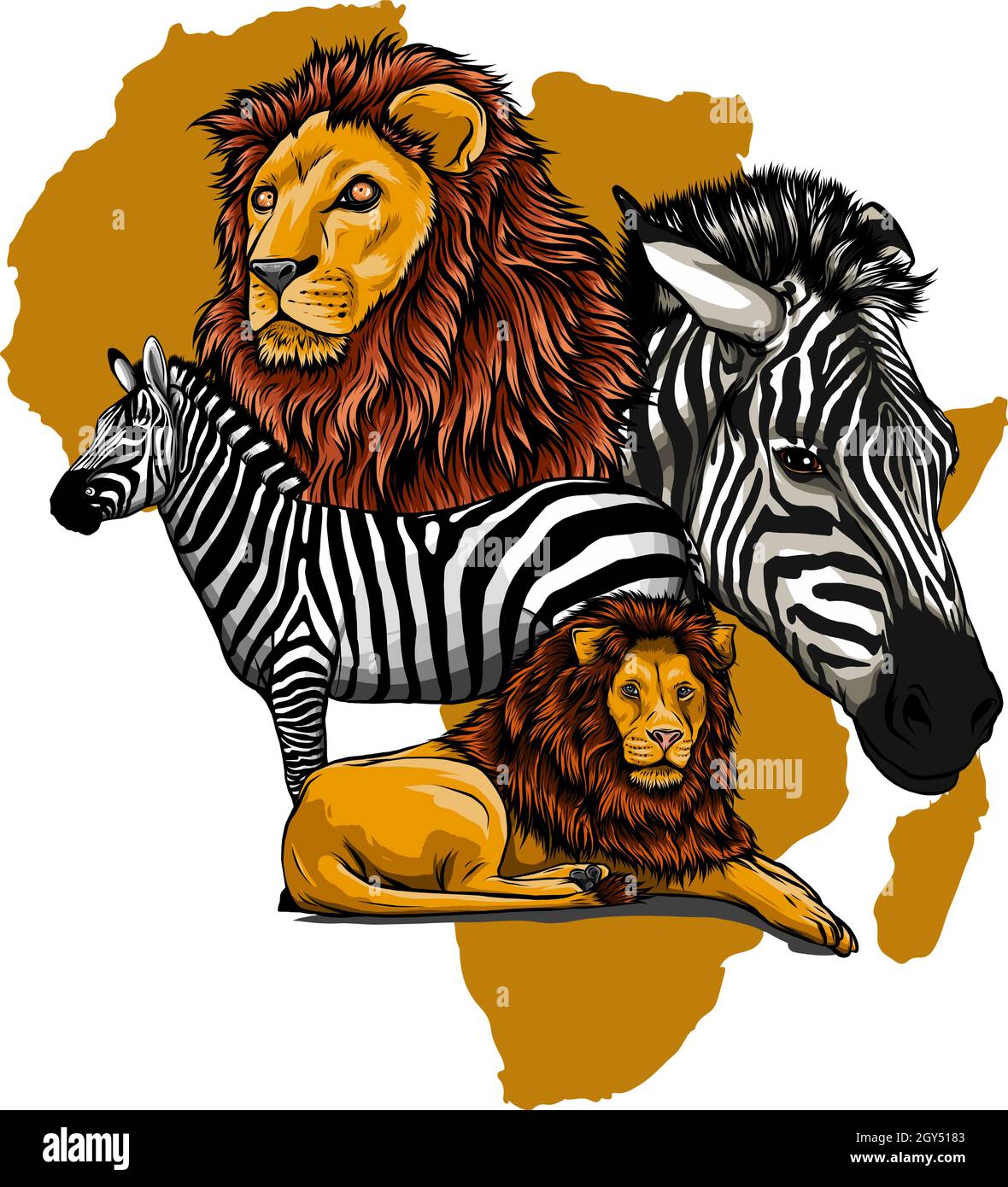 Vector Illustration Of Lion And Zebra In Africa Stock Vector Image 