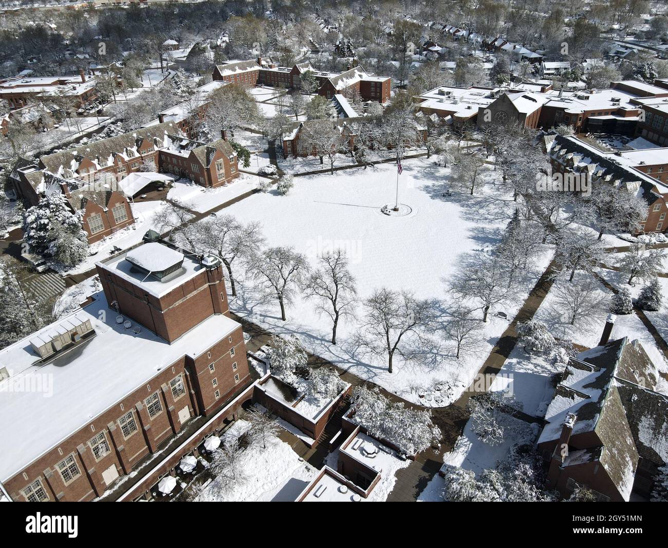 Aerial view of the snowy village houses and landscapes Stock Photo - Alamy