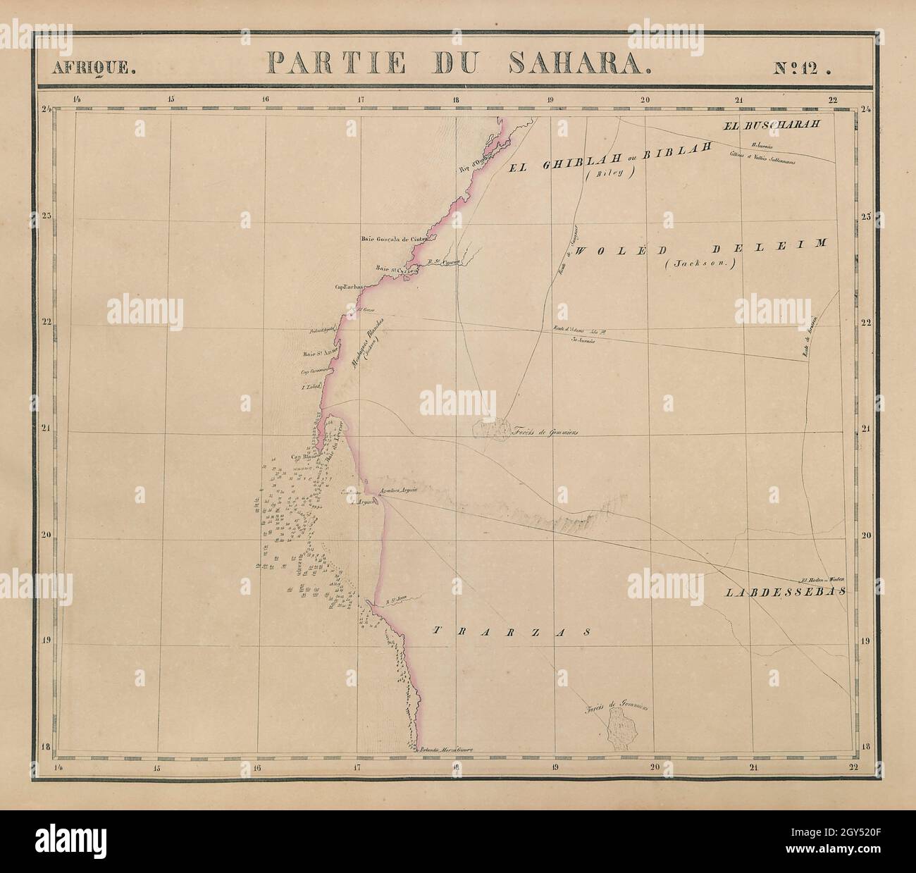 Afrique. Partie du Sahara #12. Mauritania. Western Sahara. VANDERMAELEN 1827 map Stock Photo