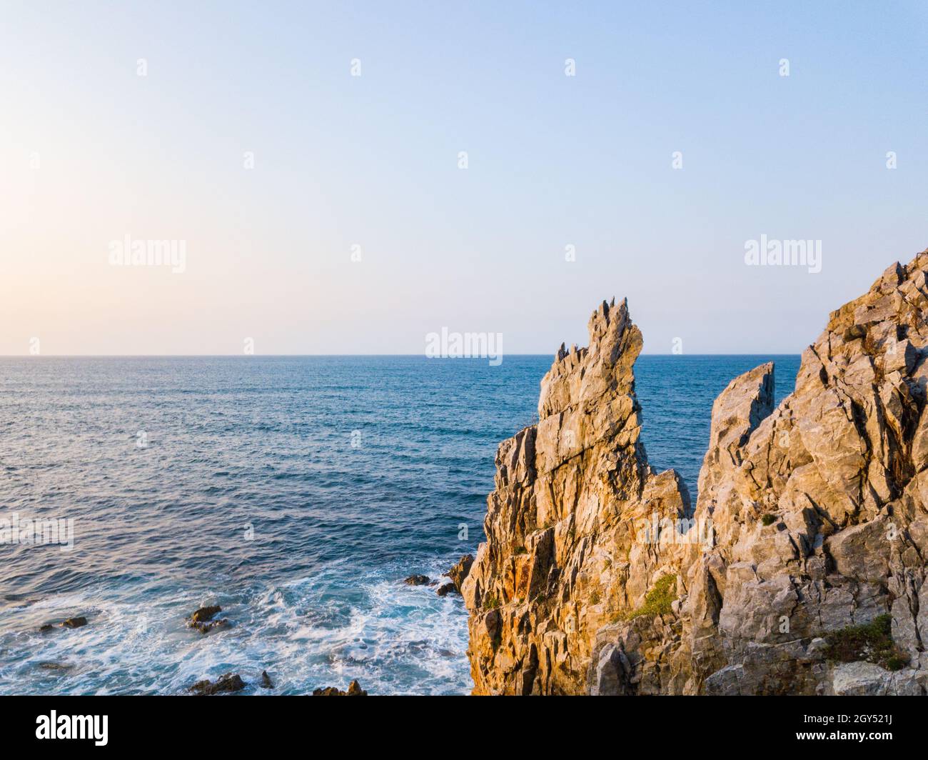Aerial view of the coastline, cliffs at Portezuelo beach. Bay of Biscay