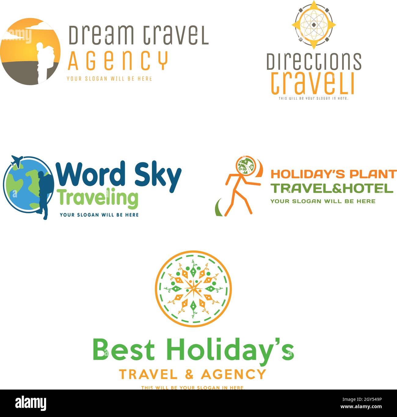 Set of travel agency holidays logo design Stock Vector