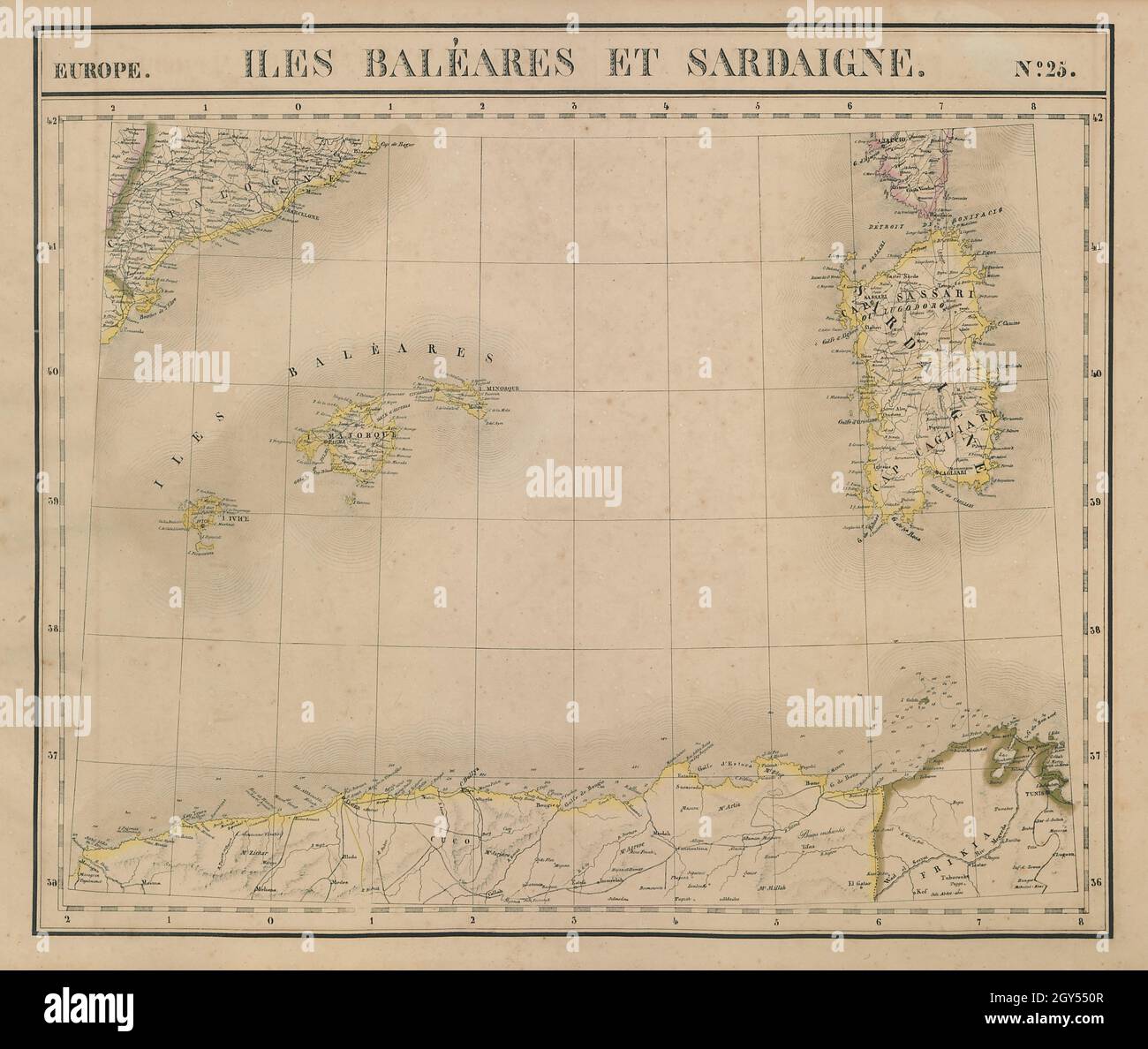 Europe. Iles Baléares & Sardaigne #25 Sardinia Balearics VANDERMAELEN 1827 map Stock Photo