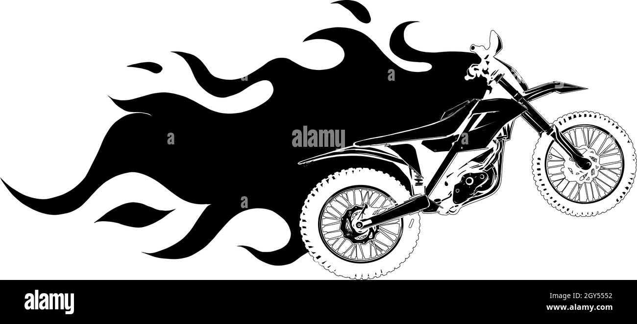 silhouette of Motocross with Flames vector illustration Stock Vector