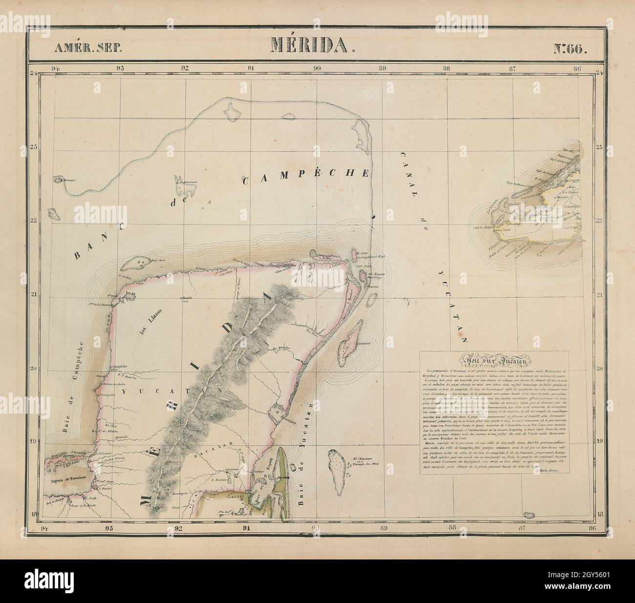 Amér. Sep. Mérida #66. Yucatan, Mexico & western Cuba. VANDERMAELEN 1827 map Stock Photo