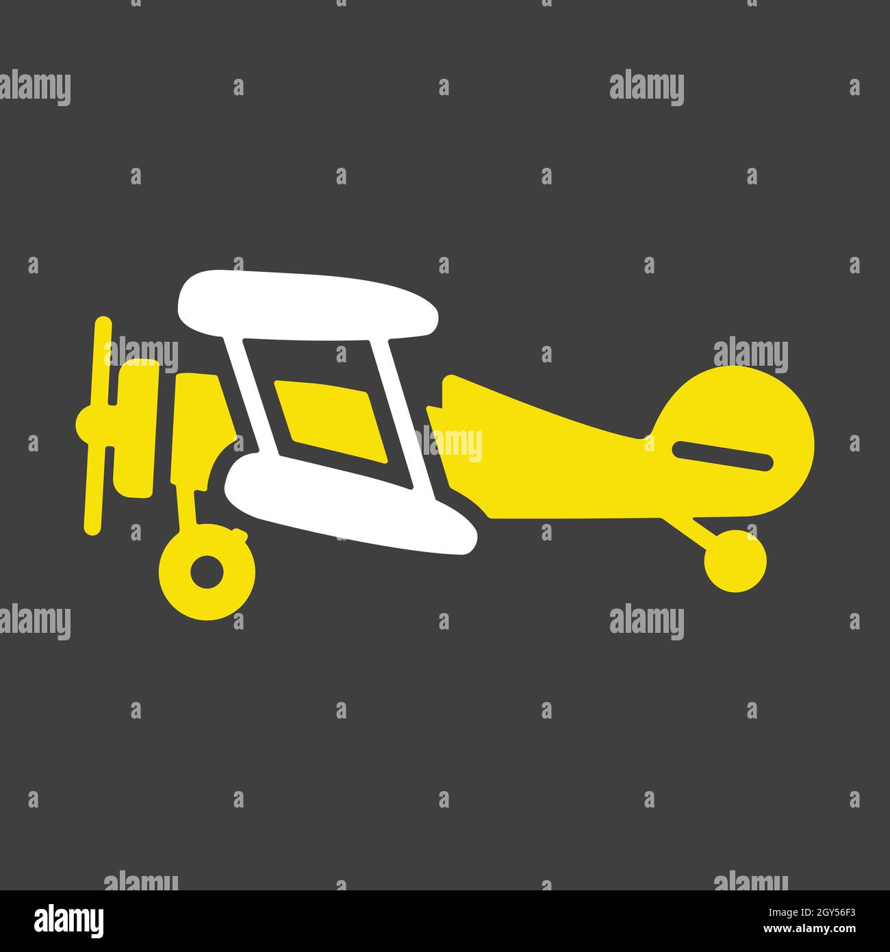 Light aircraft plane flat vector glyph icon on dark background. Graph ...