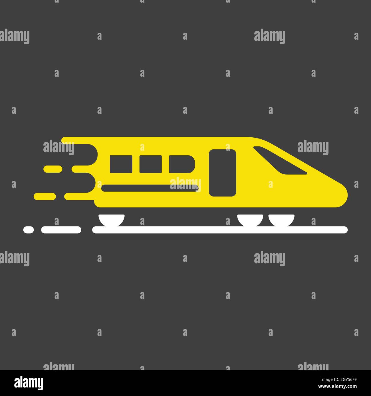 Highspeed passenger train flat vector glyph icon on dark background. Graph symbol for travel