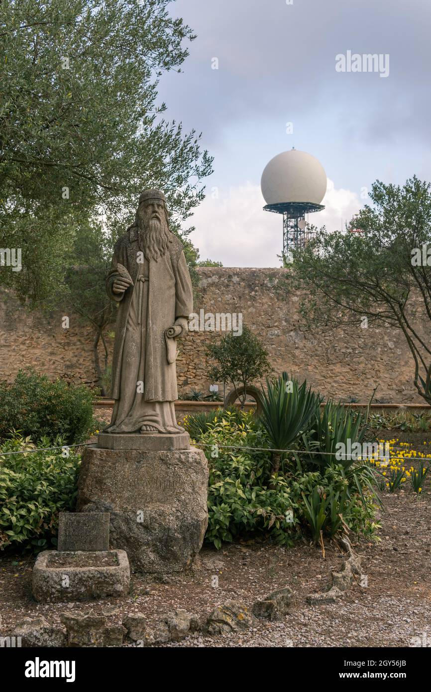 Randa, Spain; october 03 2021: Stone sculpture of Ramon Llull, in reference to the medieval Christian theologian and philosopher Ramon Llull. Located Stock Photo