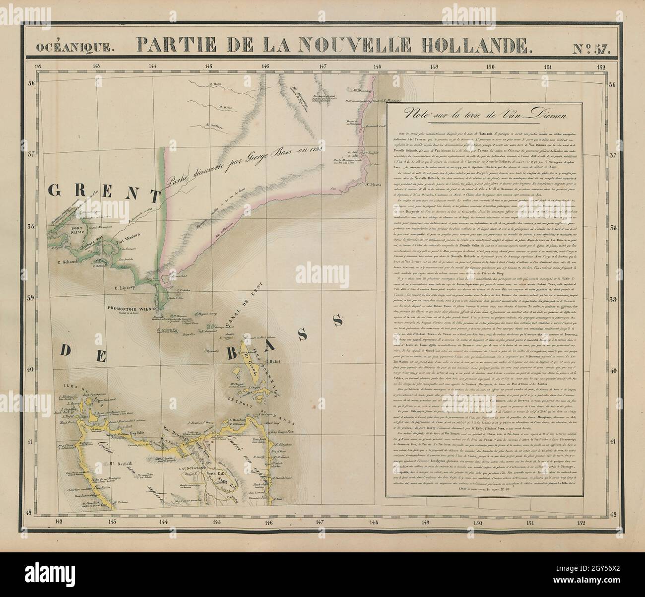 Océanique. Partie… Nlle Hollande #57. Victoria Tasmania. VANDERMAELEN 1827 map Stock Photo