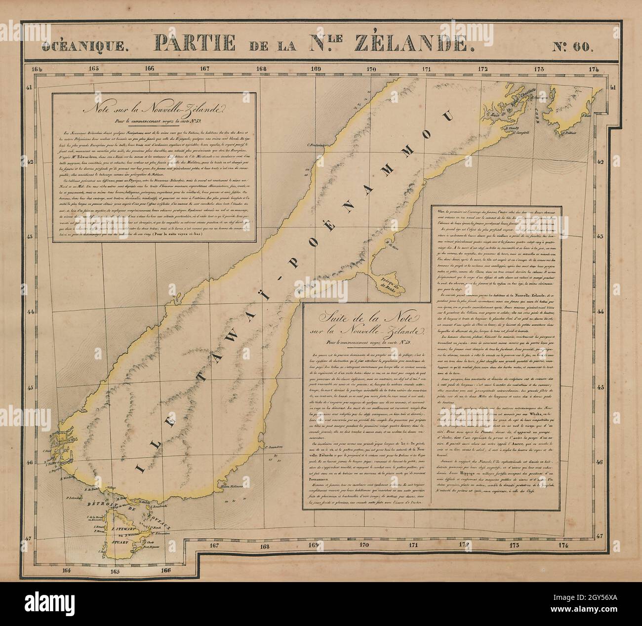 Océanique Partie de la Nle Zélande 60 New Zealand South Is VANDERMAELEN 1827 map Stock Photo