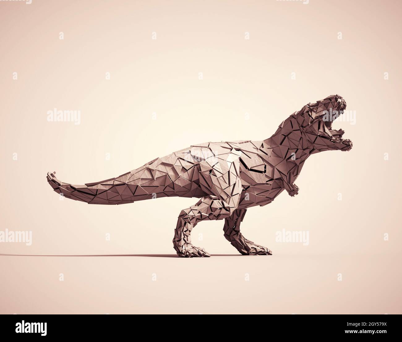 Abstract tyrannosaurus-rex made of wooden polygons. This is a 3d render illustration Stock Photo