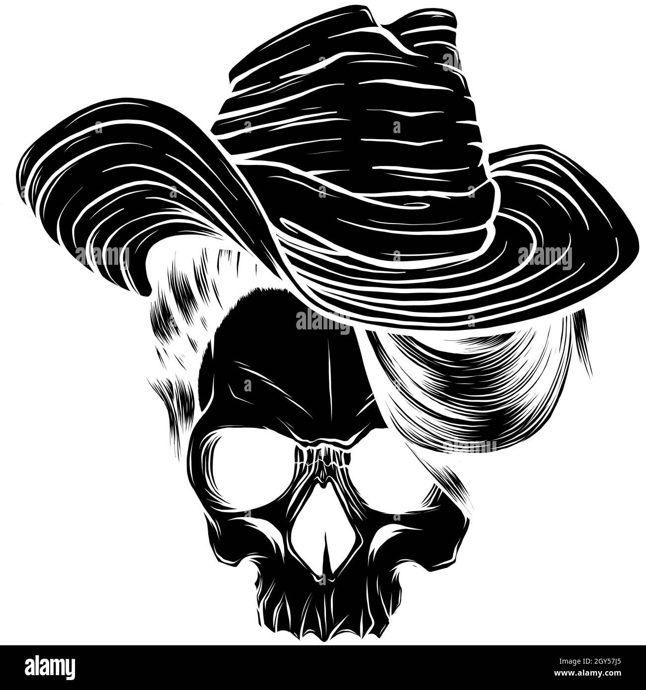 silhouette of cowboy hat skull vector illustration Stock Vector