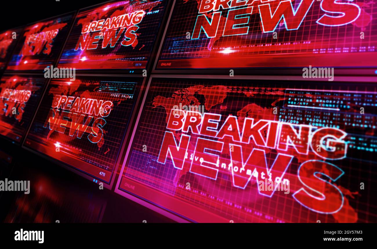 Breaking News on computer screen. Broadcast, live media, headline