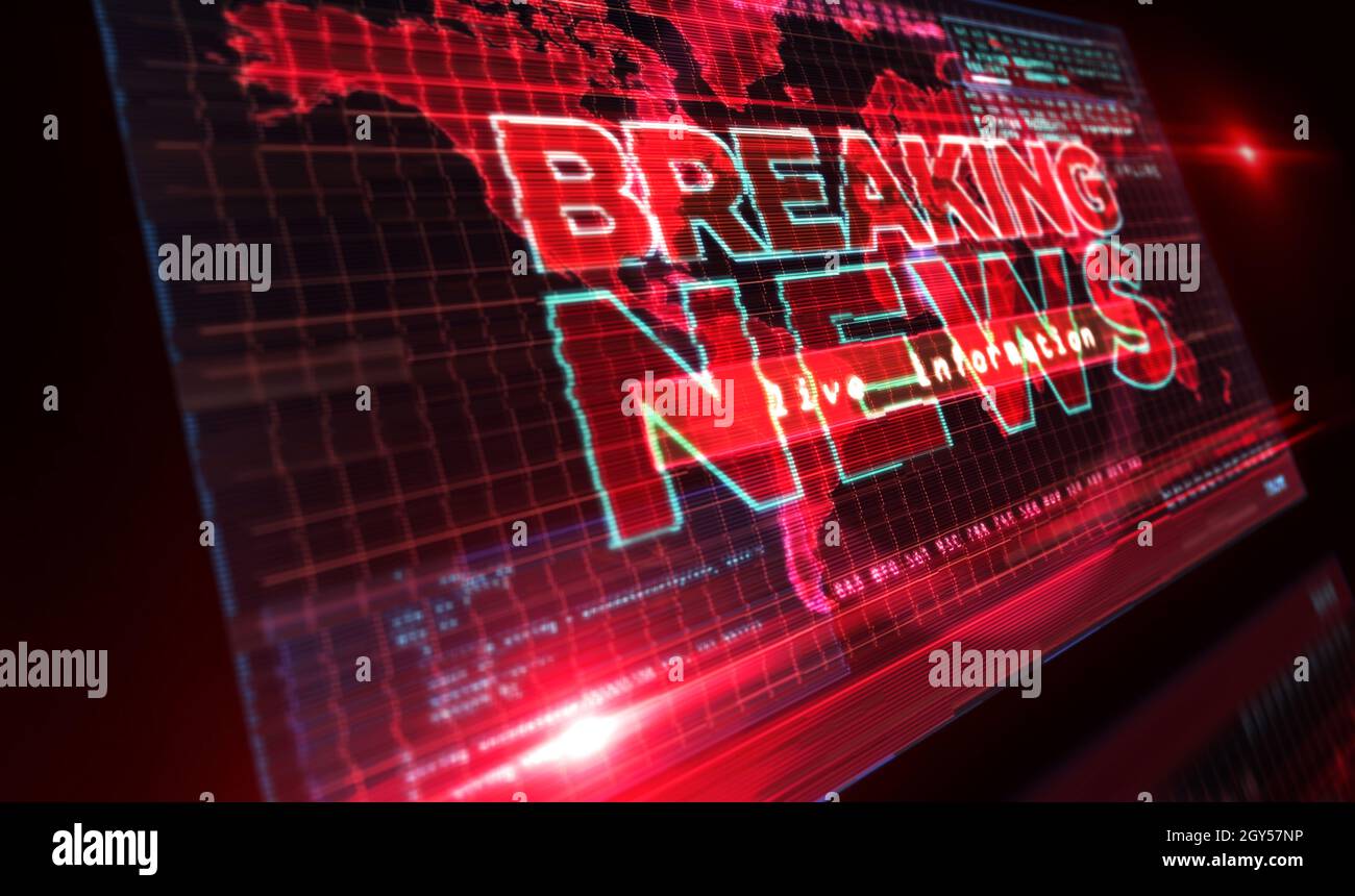 Breaking News on computer screen. Broadcast, live media, headline