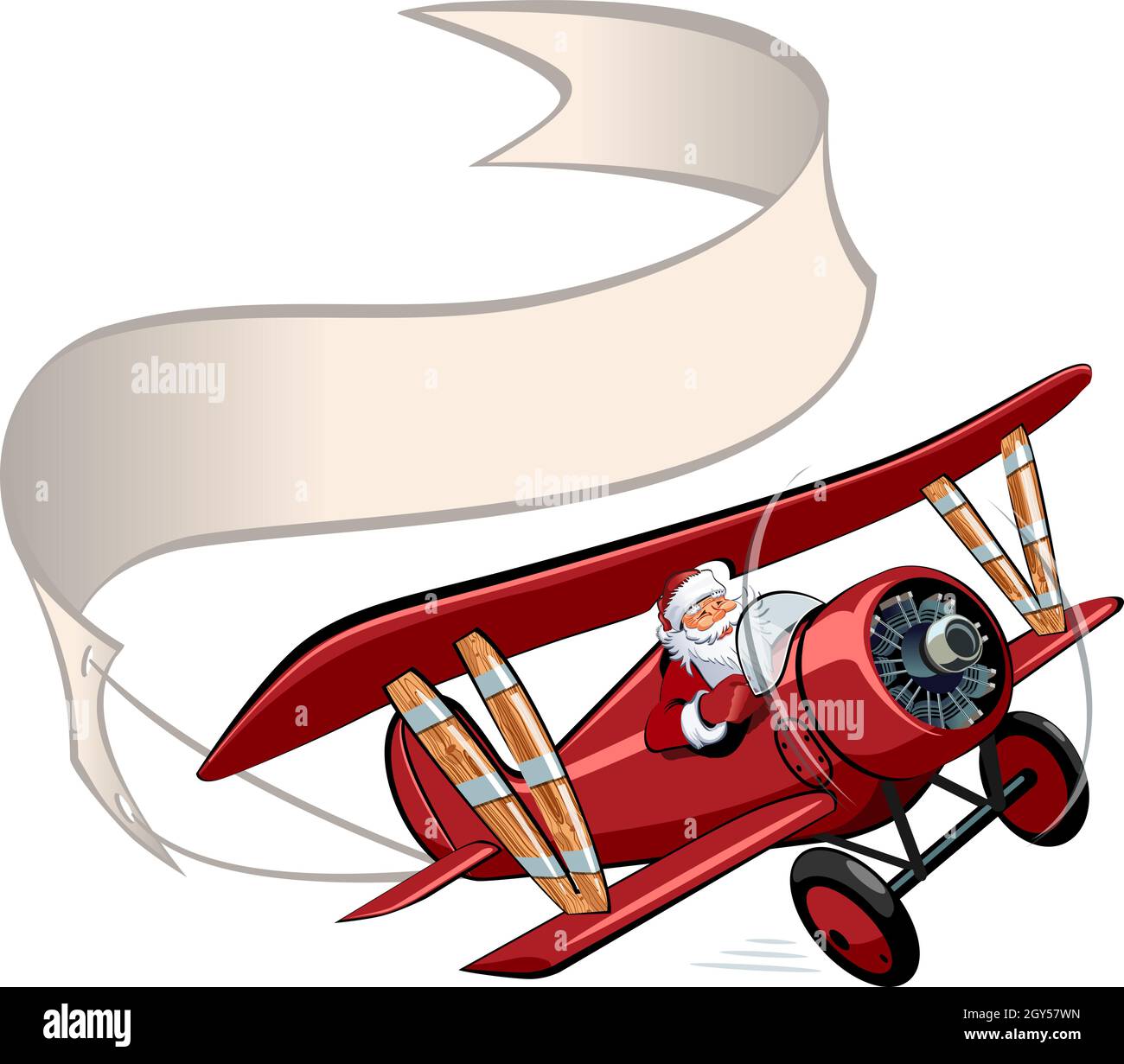Vector Cartoon retro Christmas airplane with banner. Available EPS-10 vector format separated by groups and layers for easy edit Stock Vector