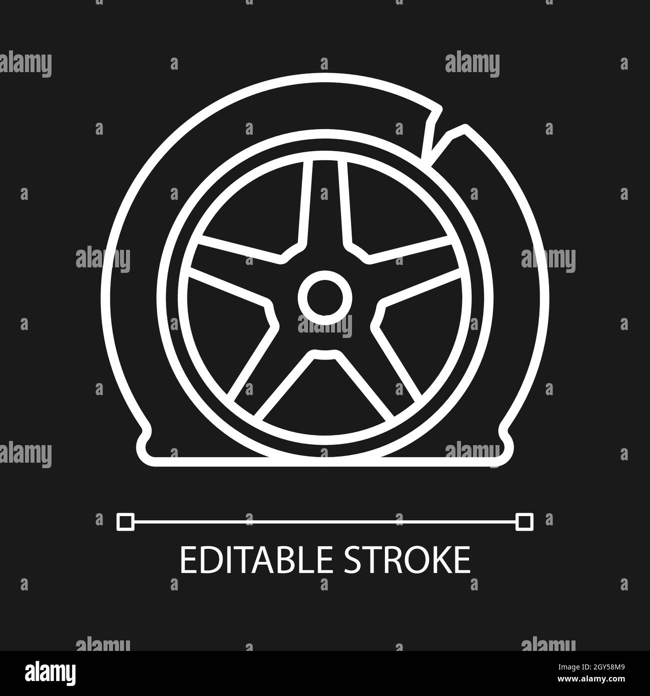 Tyre damage white linear icon for dark theme Stock Vector Image & Art ...
