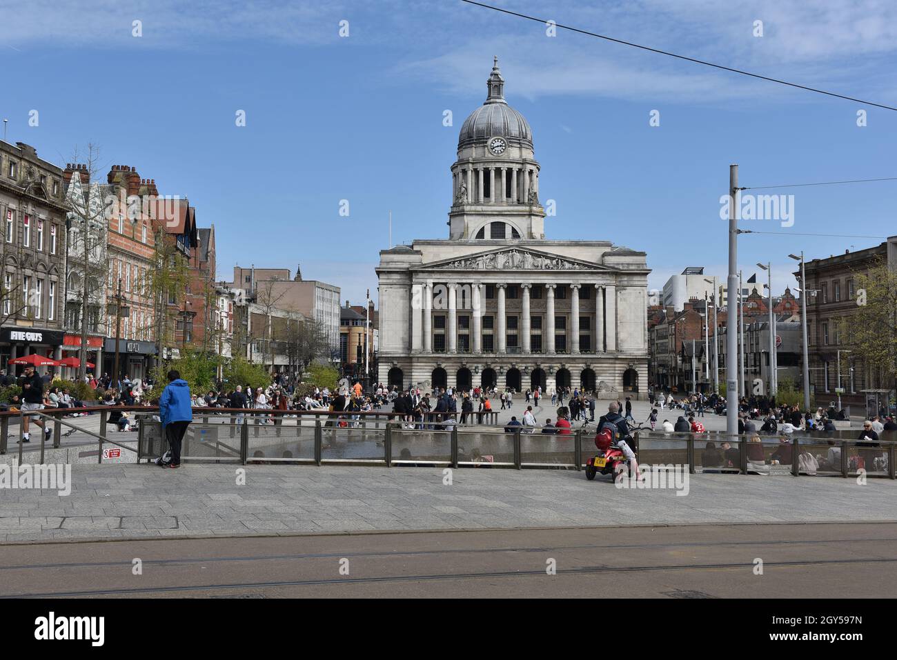 The Nottingham Council House in Nottingham city centre acting as a backdrop to Nottingham's Old Market Square, which is in the foreground. Stock Photo