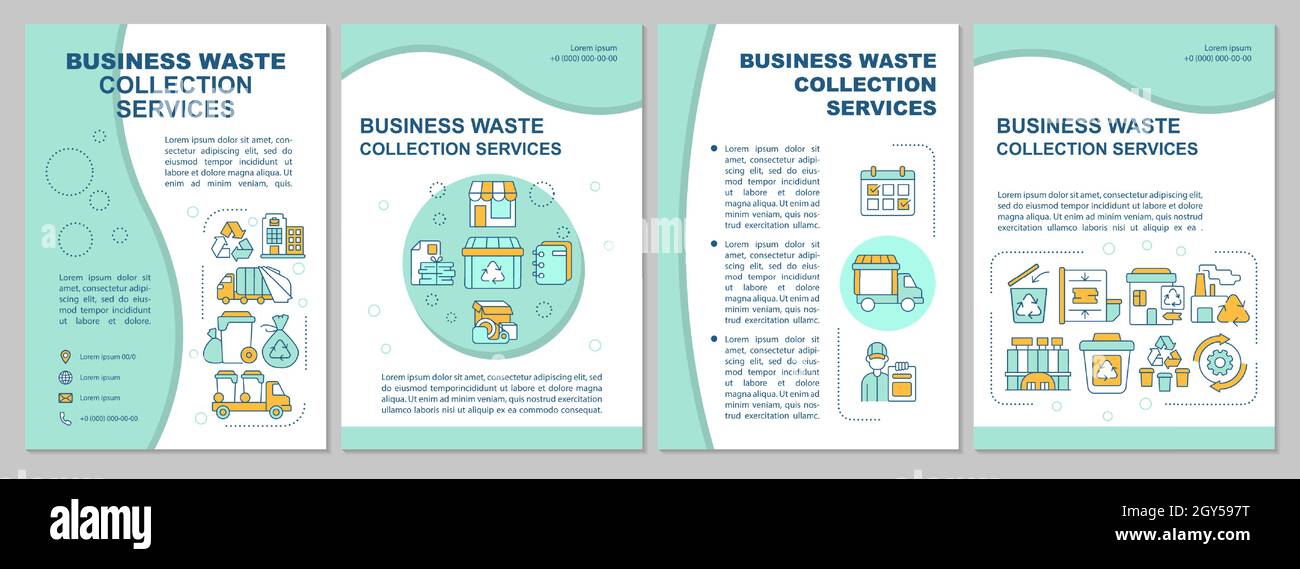 Business waste collection services mint brochure template Stock Vector