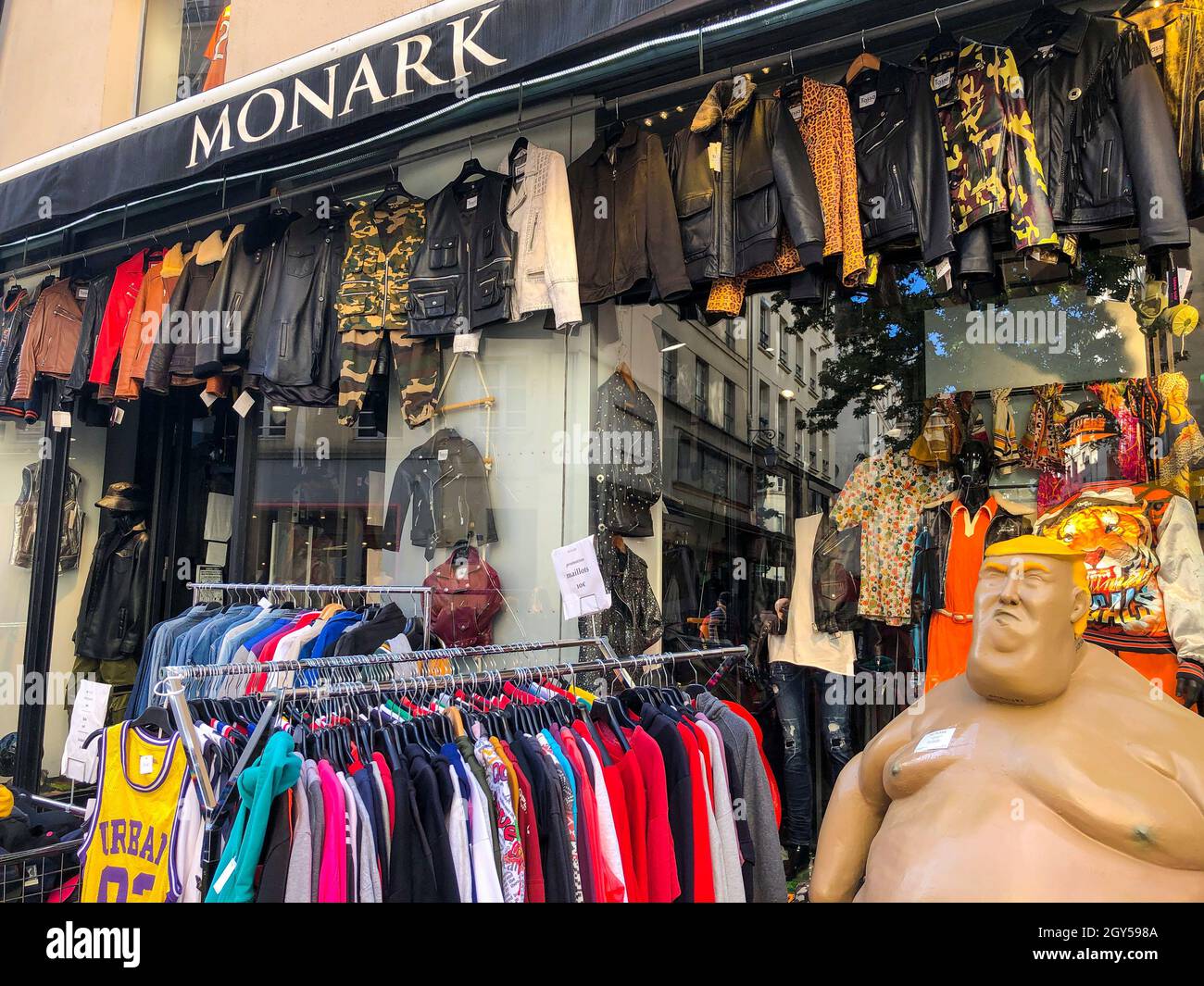 Paris, France, Thrift Store, Satirical Trump Statue on Display in Front "Monark" clothes shop