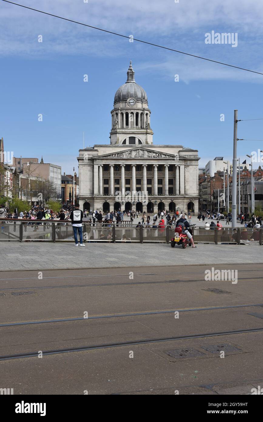 The Nottingham Council House in Nottingham city centre acting as a backdrop to Nottingham's Old Market Square, which is in the foreground. Stock Photo