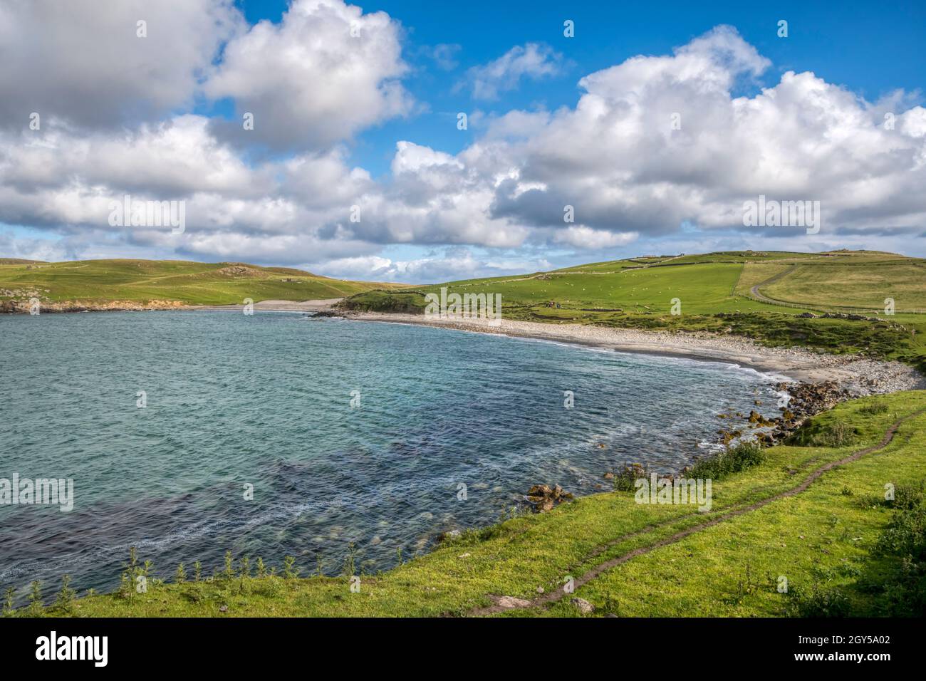 Beach at Lunda Wick on the west coast of Unst, Shetland. Stock Photo