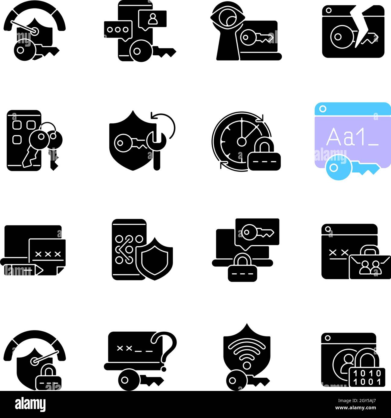 Password management black glyph icons set on white space Stock Vector ...