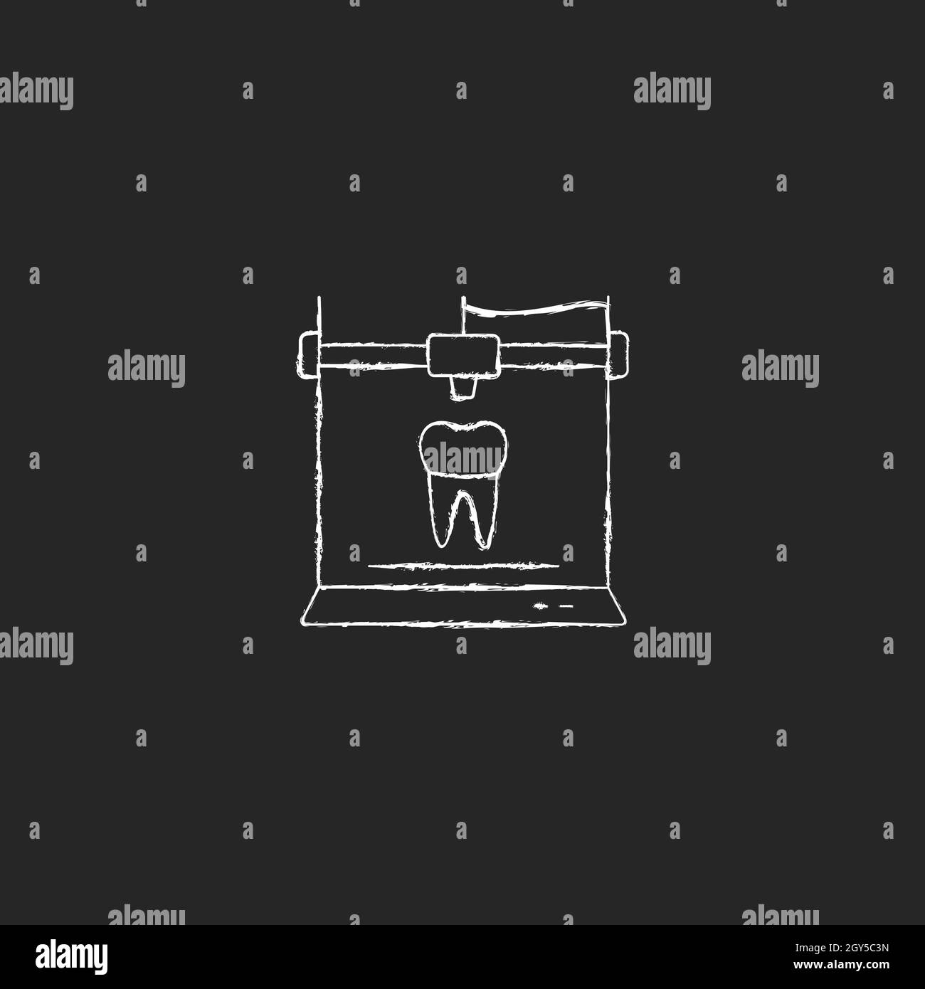 3d printing for dentistry chalk white icon on dark background Stock Vector