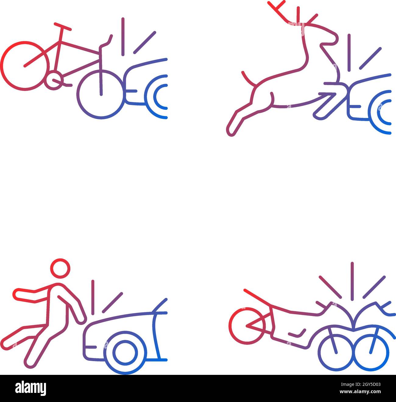 Traffic collision scenarios gradient linear vector icons set Stock Vector