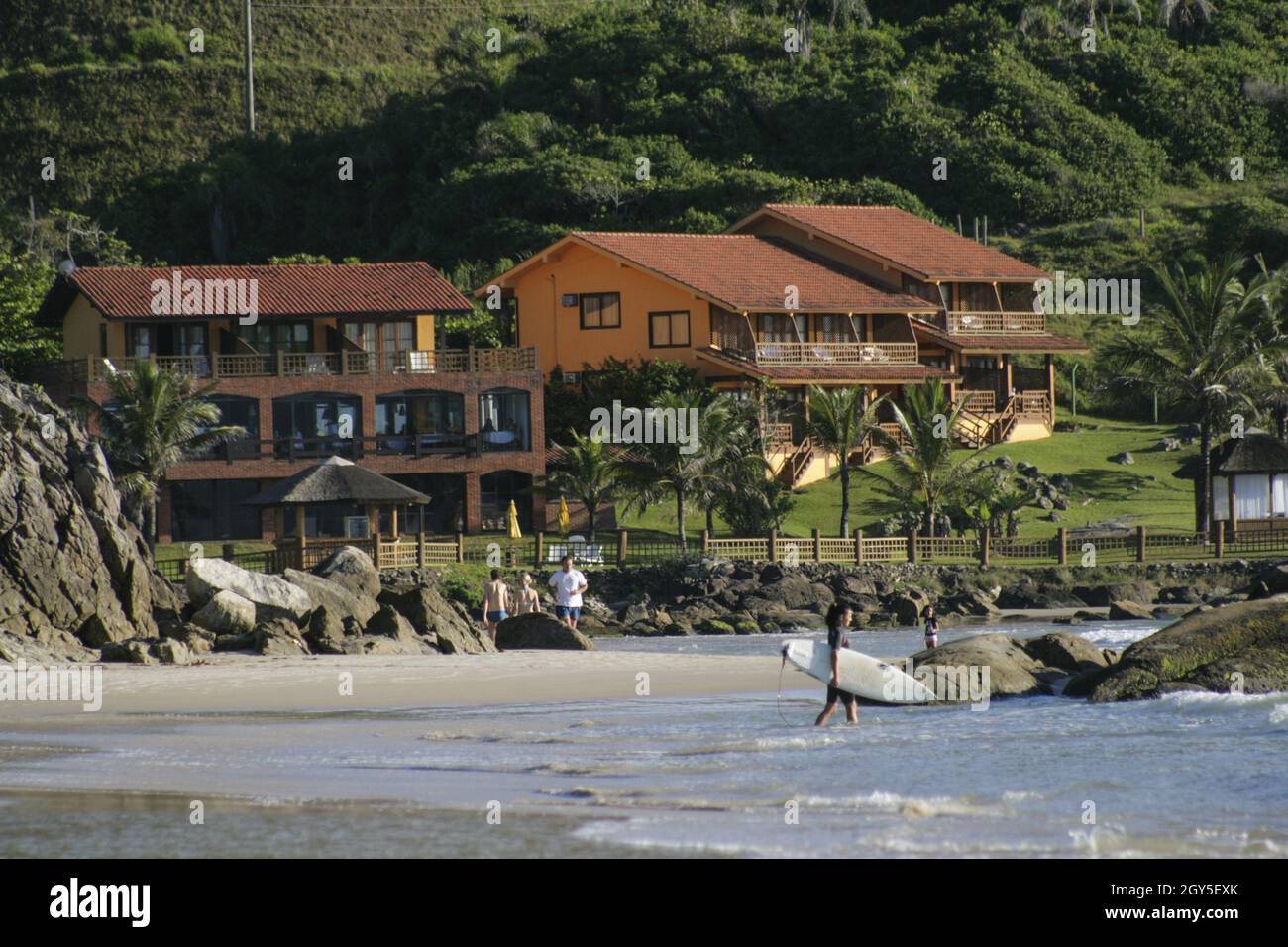 FLORIANOPO, BRAZIL - Sep 09, 2010: Some houses on the beach of Porto Belo, Brazil Stock Photo