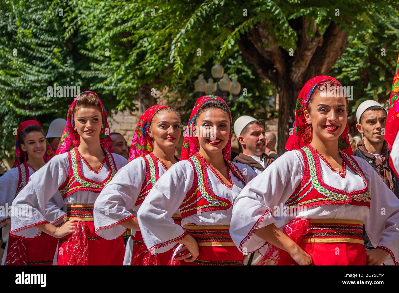 Folk dance from Macedonia in a street folk festival in Montblanc