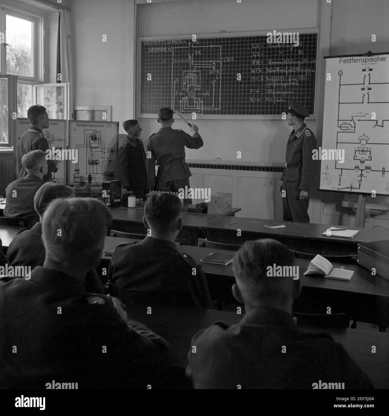 Original-Bildunterschrift: Unterricht im Fernsprechen, Deutschland 1940er Jahre. Lesson in telephoning, Germany 1940s. Stock Photo