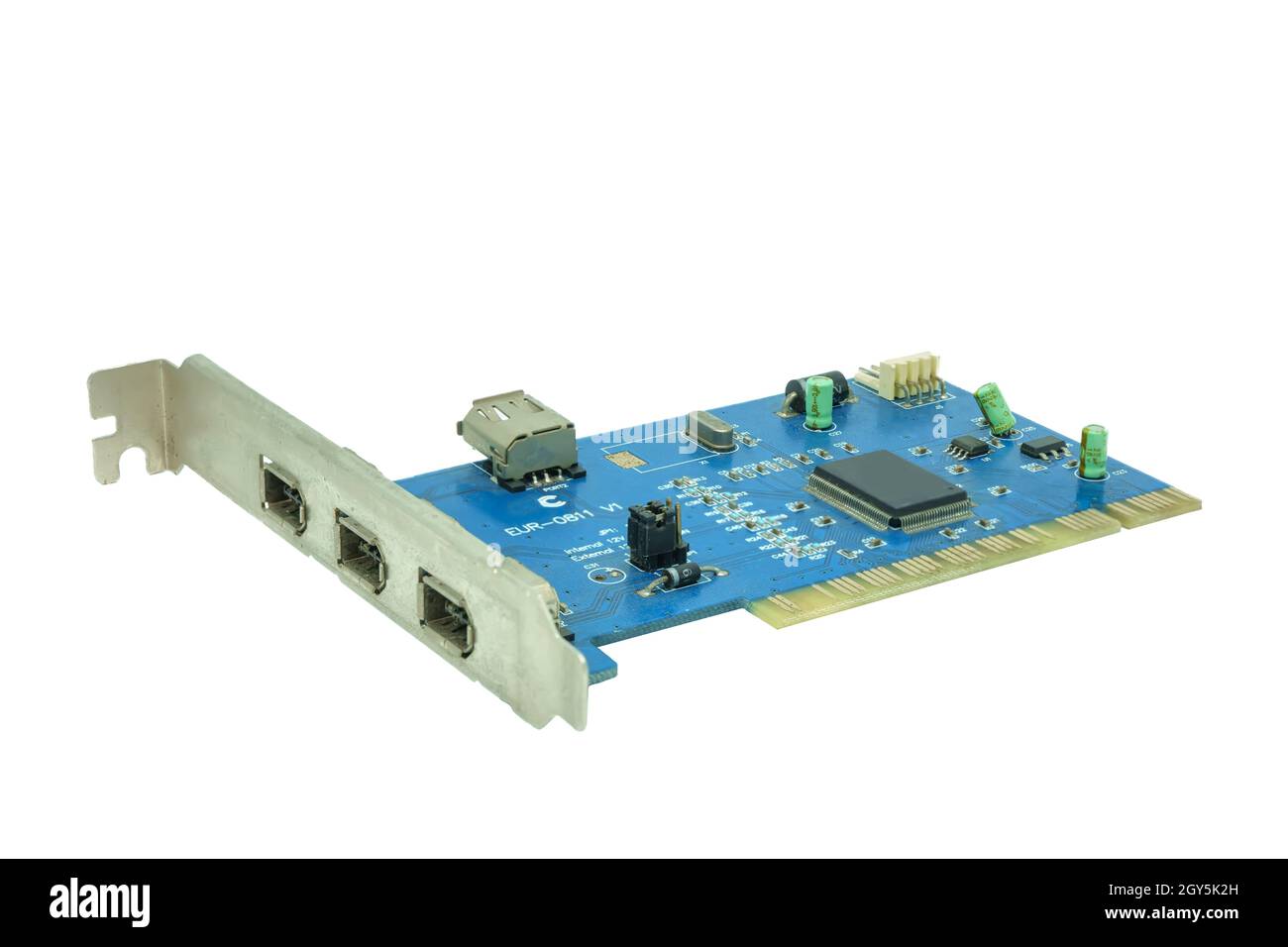 3 Port 1394 PCI express fireWire card isolated on a white background. Stock Photo