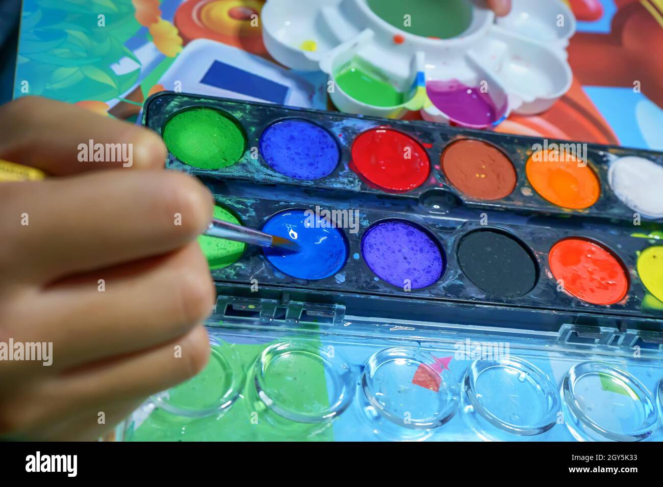The children are learning to mix colors it is homework stock photo alamy