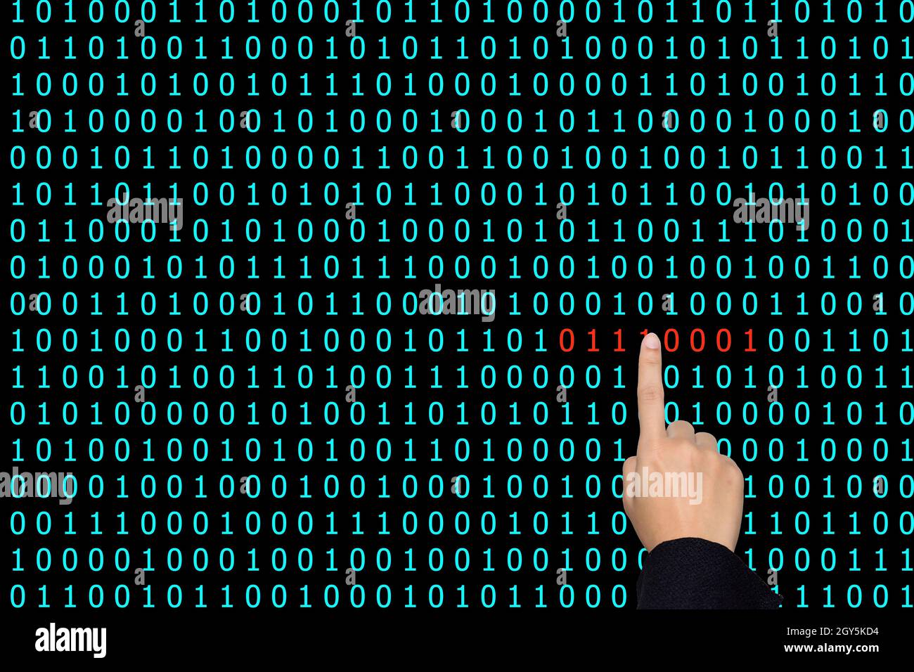 Businesswoman are pointing binary code problems. Stock Photo
