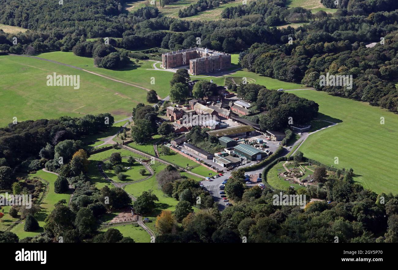 aerial view of Temple Newsam, a tourist attraction in Leeds, with Home Farm in the foreground