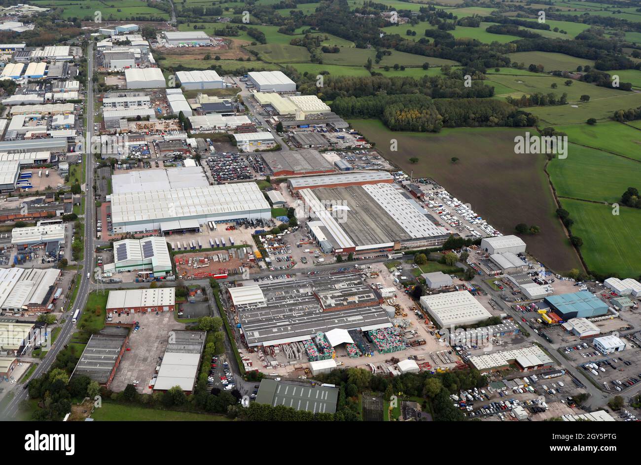 aerial view of Winsford Industrial Estate from the south, Cheshire Stock Photo