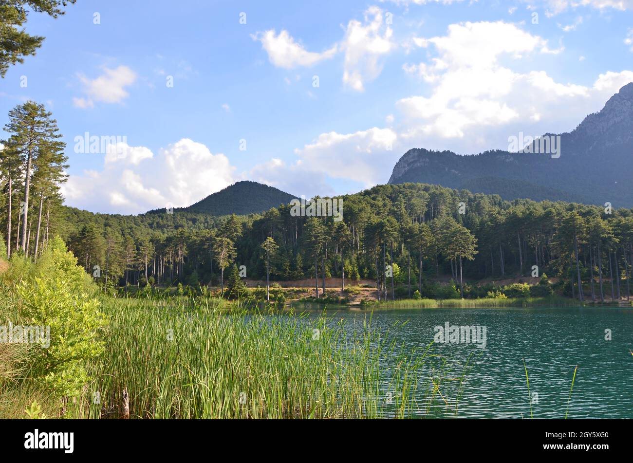 Natural landscape with panoramic view of Lake Doxa an artificial lake