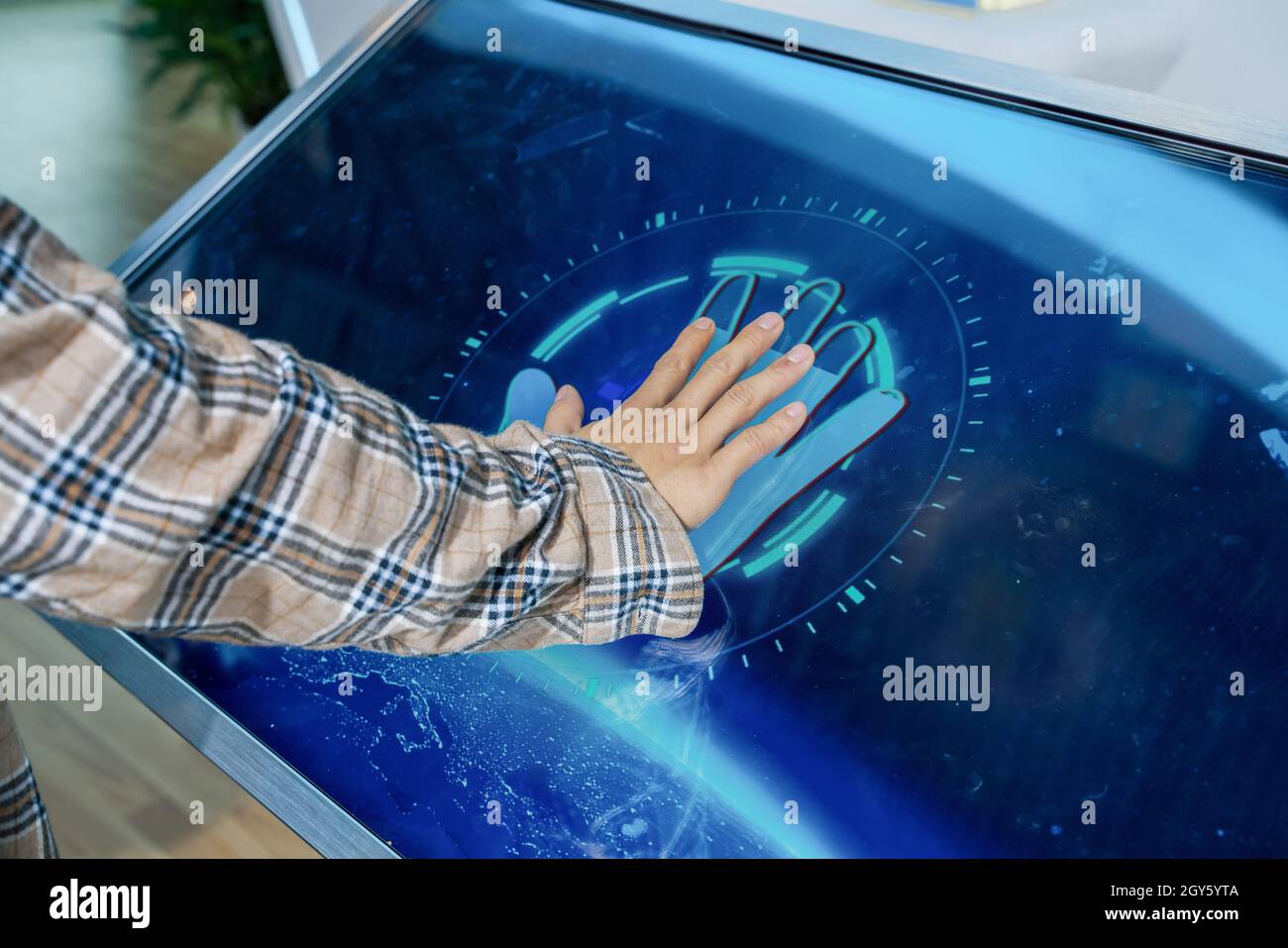 Hand touch screen to recognize the personal information and data. with