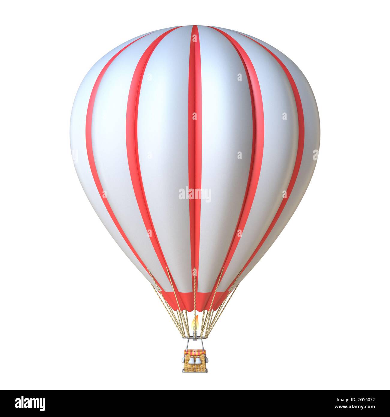 Hot air balloon with red stripes 3D render illustration isolated on ...