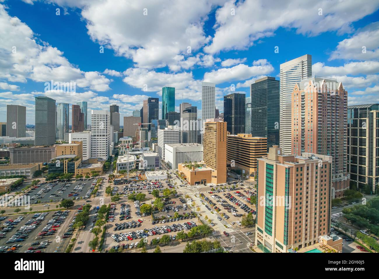 Downtown Houston skyline in Texas USA with bluesky Stock Photo Alamy