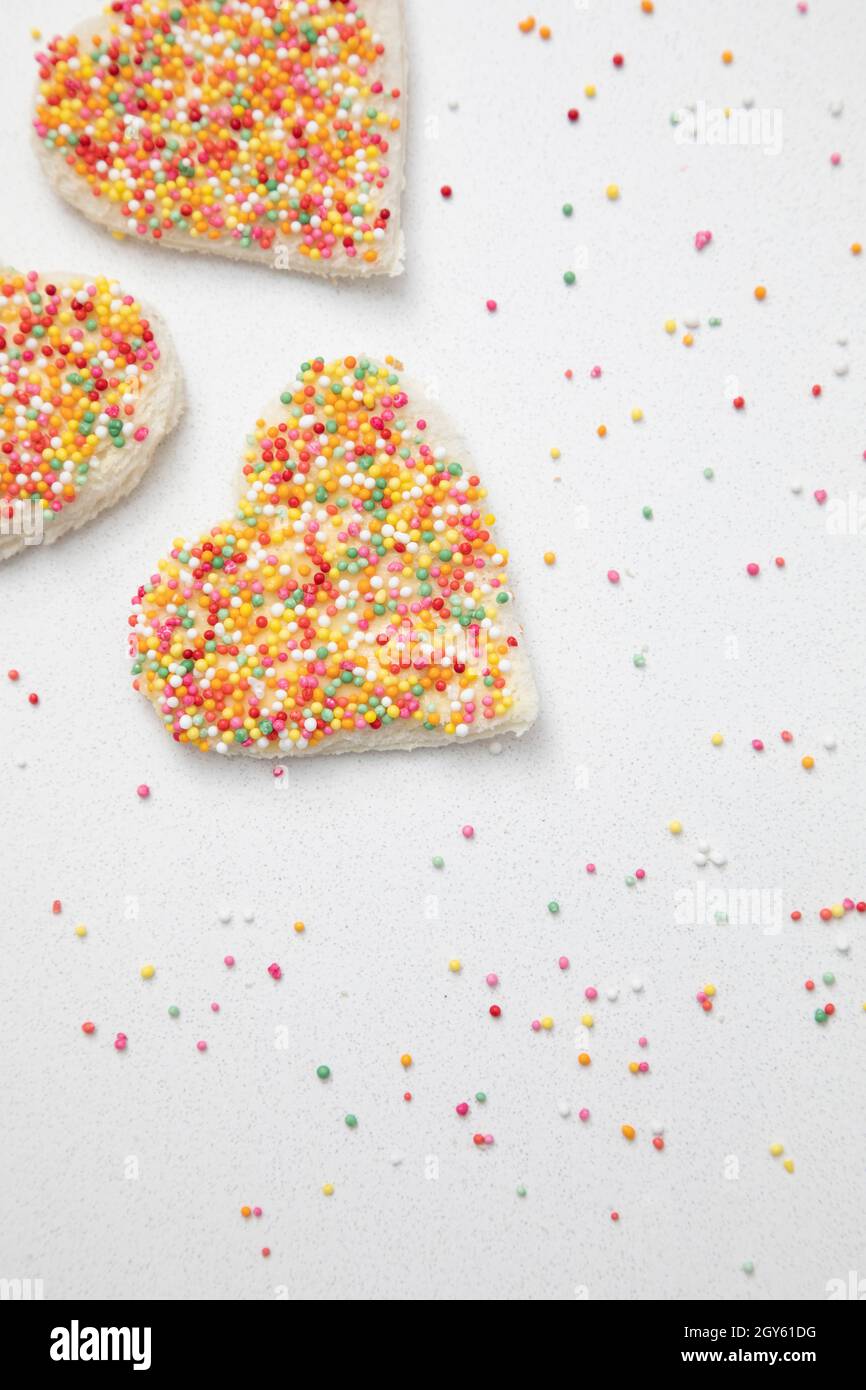Fairy bread. Hundred and thousands on toast. Stock Photo