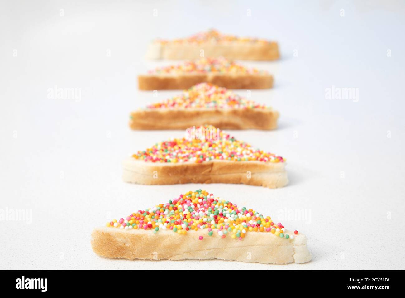 Fairy bread. Hundred and thousands on toast. Stock Photo