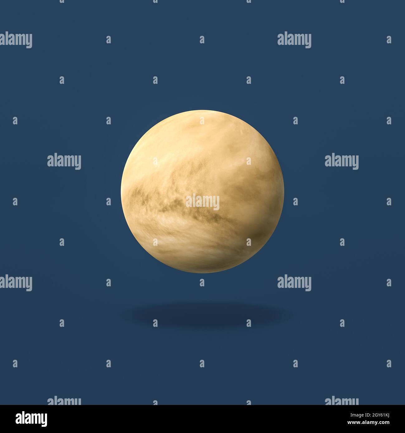 Venus Planet Isolated on Flat Blue Background with Shadow 3D Illustration. Texture from solarsystemscope.com Stock Photo