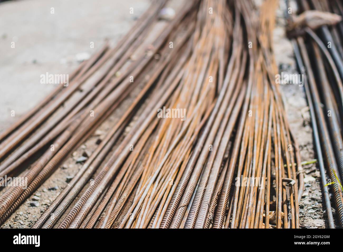 stack of straight old rusty high yield stress deformed reinforcement