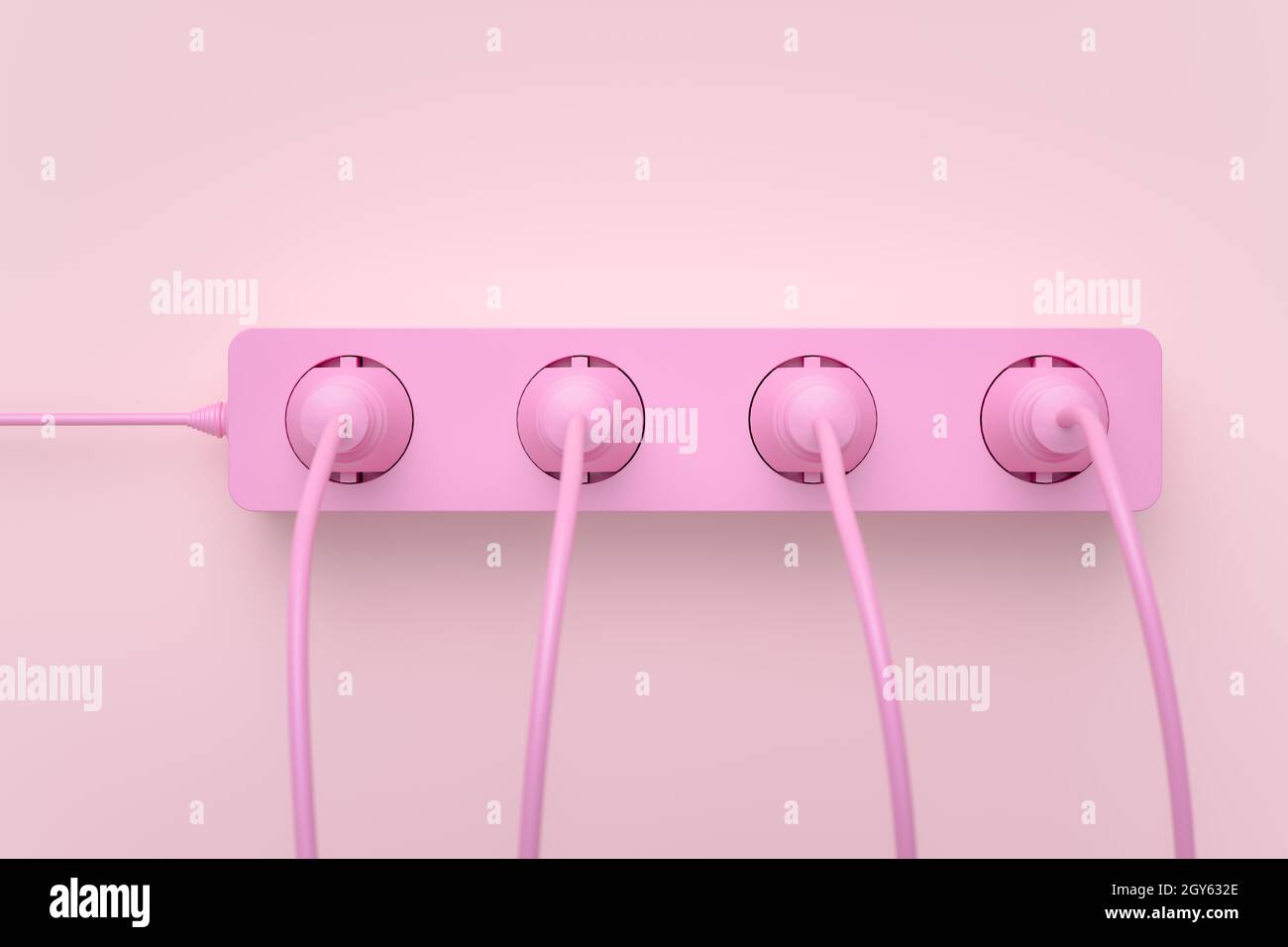 Pink multi-outlet power strip on the wall, 3D rendering Stock Photo - Alamy