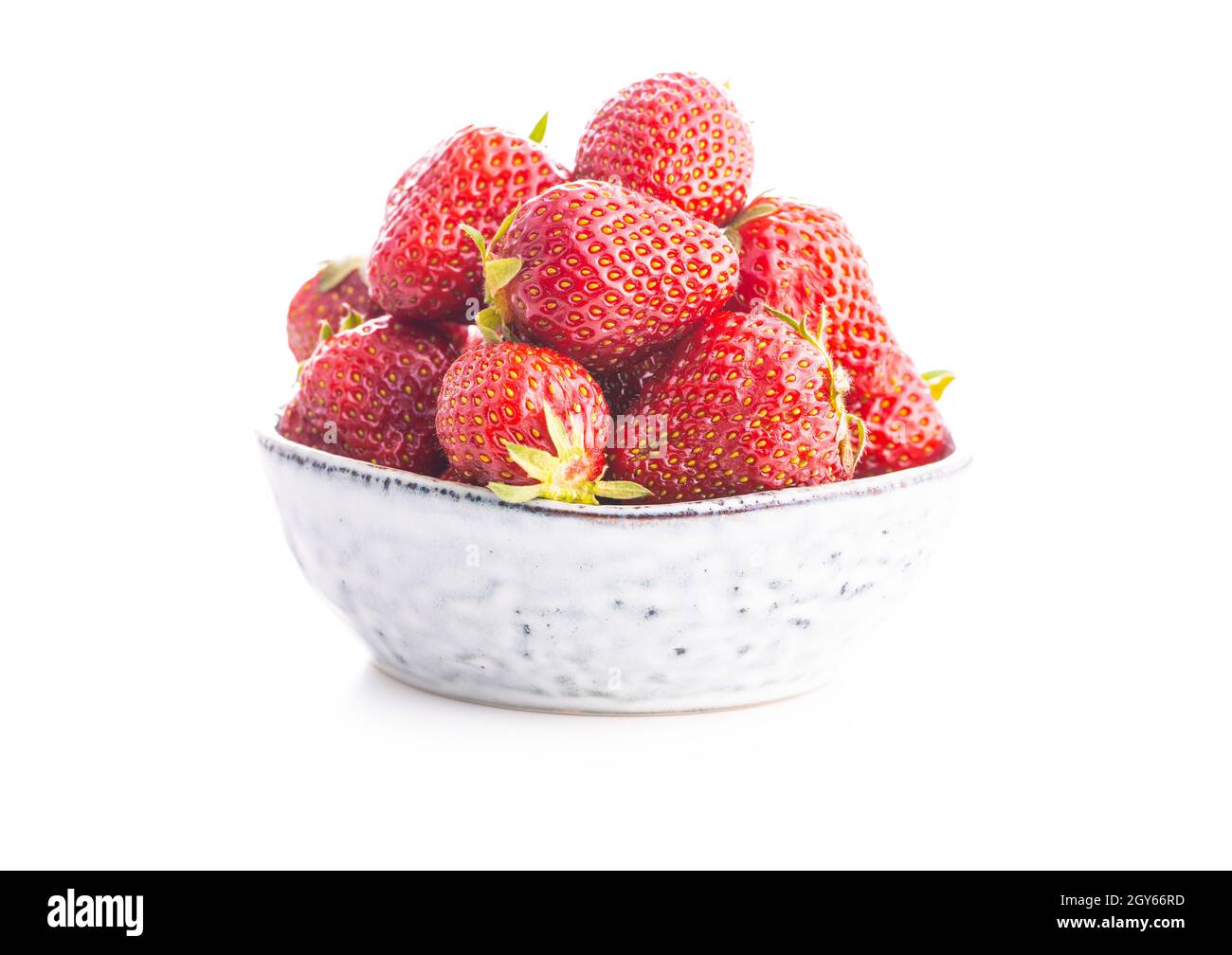 Whole ripe red strawberries in bowl isolated on white background Stock ...