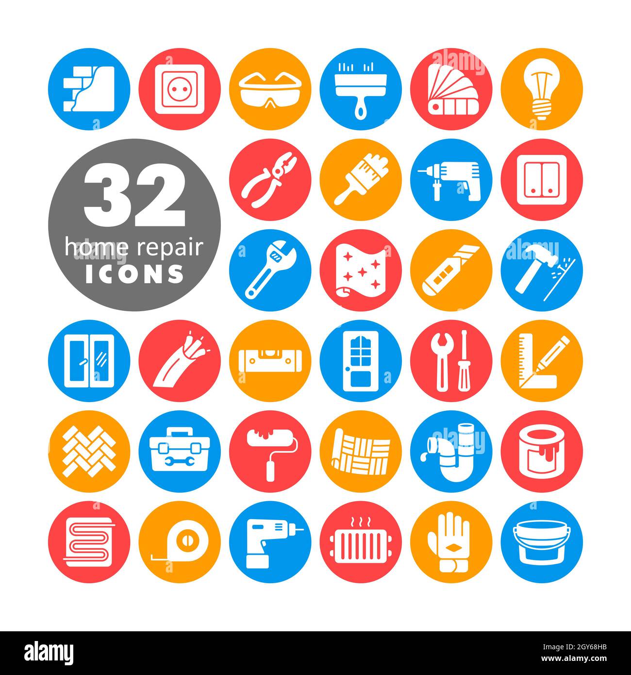 Set of building construction and home repair white glyph icons. Vector ...