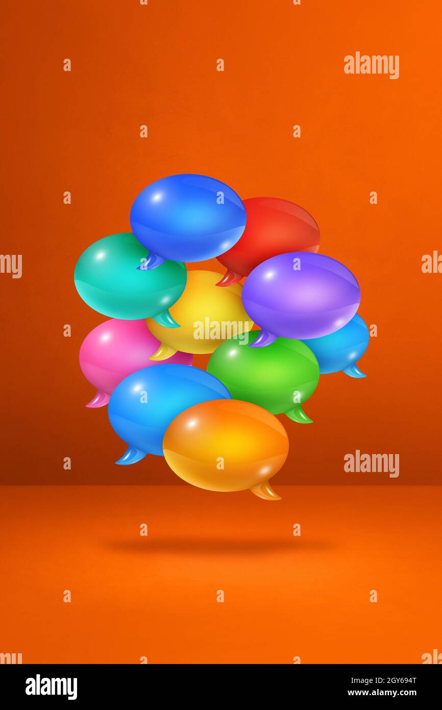 3D multicolor speech bubbles isolated on orange vertical background ...