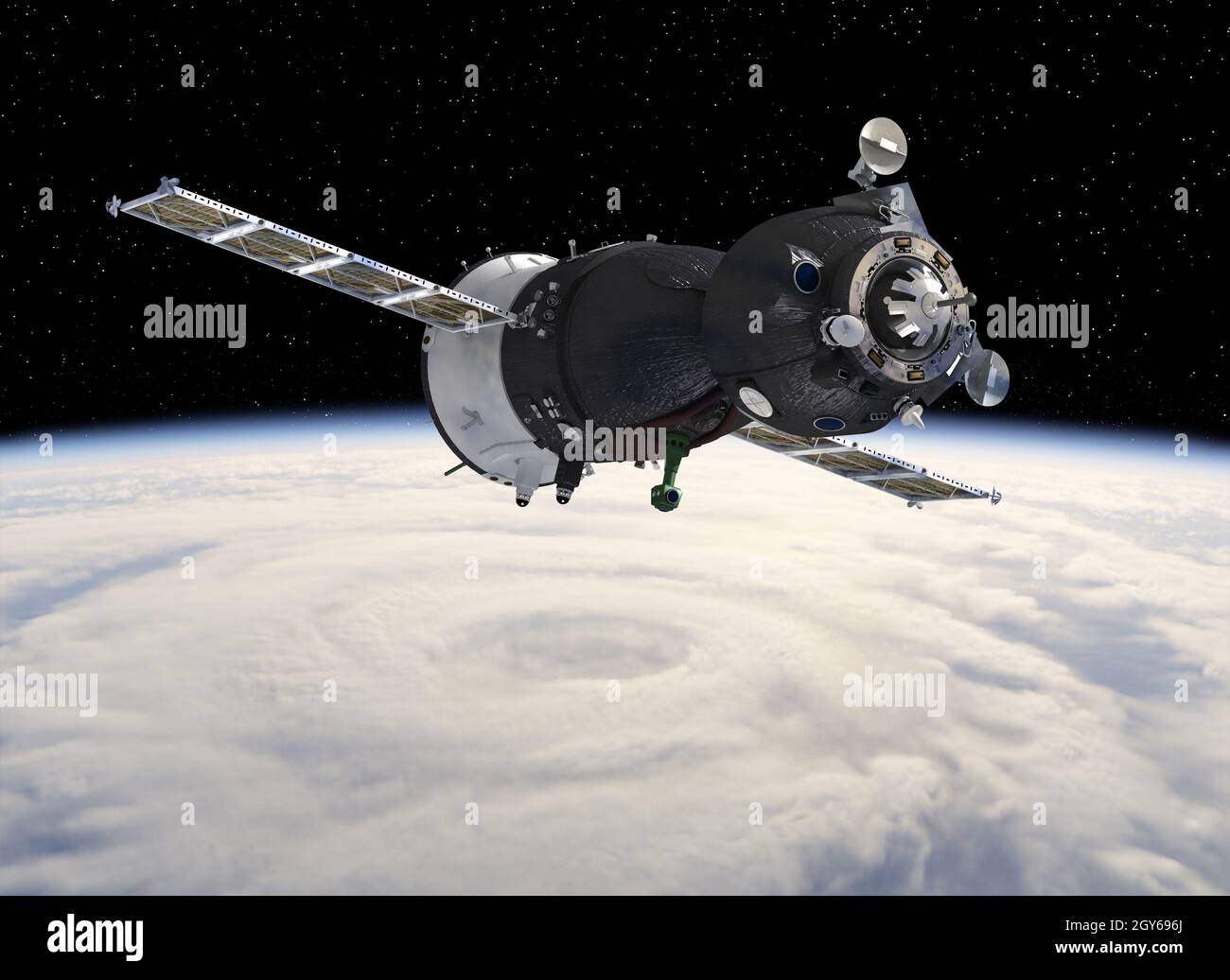 Spacecraft at the Earth orbit. 3D render Stock Photo